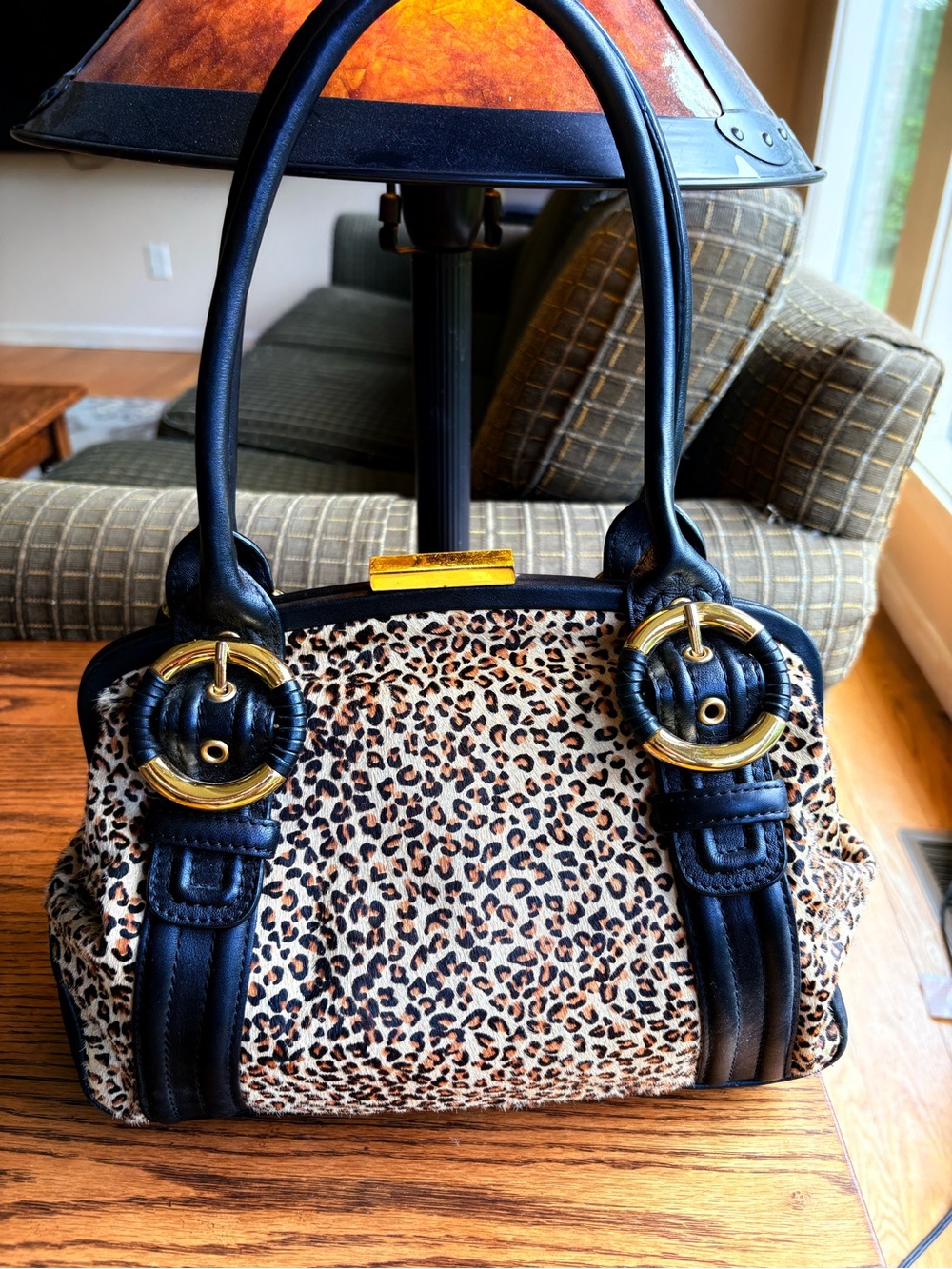 Vintage Nine West Black Leopard Cheetah 🐆 Print Calf Hair Leather Purse Bag
